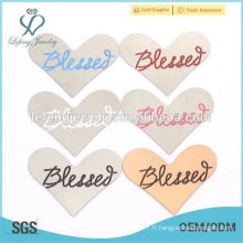 Mode en acier inoxydable émail bleu / rose / noir / blanc couleur Bénie lettre coeur plaque bijoux